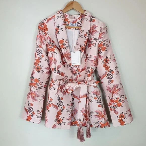 PREM THE LABEL blazer jacket dress floral cherry blossom Jacquard - Picture 6 of 9